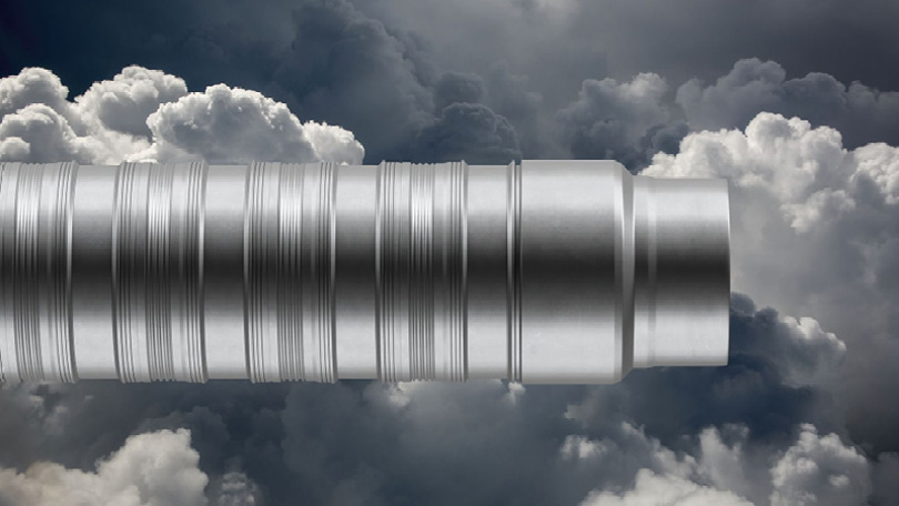 Close up of a WAB tool designed for carbon capture applications, shown against a cloudy sky to symbolize environmental impact reduction.