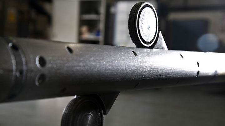 Close-up of a downhole tractor tool designed for efficient and prompt pipe recovery during well intervention.