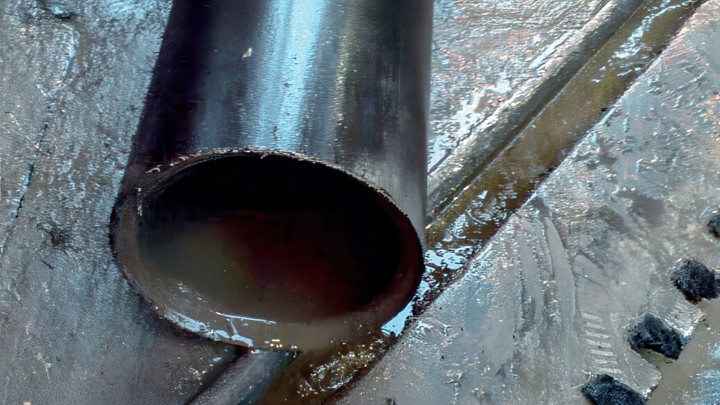 Cleanly severed drill pipe shown after successful cut with Well Cutter tool during a rapid well intervention.