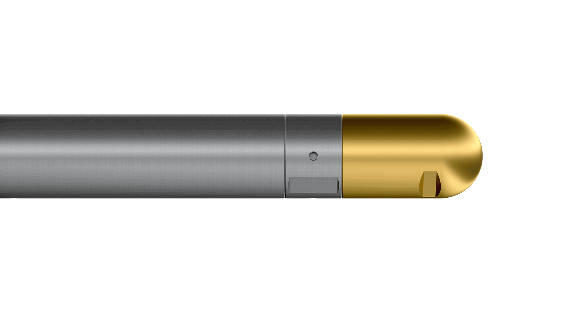 Welltec Pressure Temperature Tool (WPT) with a metallic body and gold-colored end piece, designed for precise downhole measurements.
