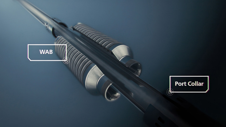 3D model showing 1214 WAB® and port collar setup used to isolate a depleted zone and establish a primary well barrier.