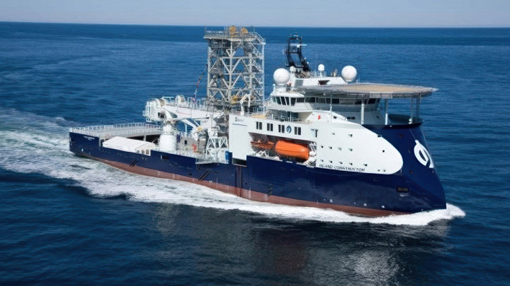 Offshore RLWI (Riserless Light Well Intervention) vessel underway, supporting E-line milling operations to mill through a plug bullnose.